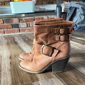 Lucky Brand Brown Heeled Boots with Double Buckles